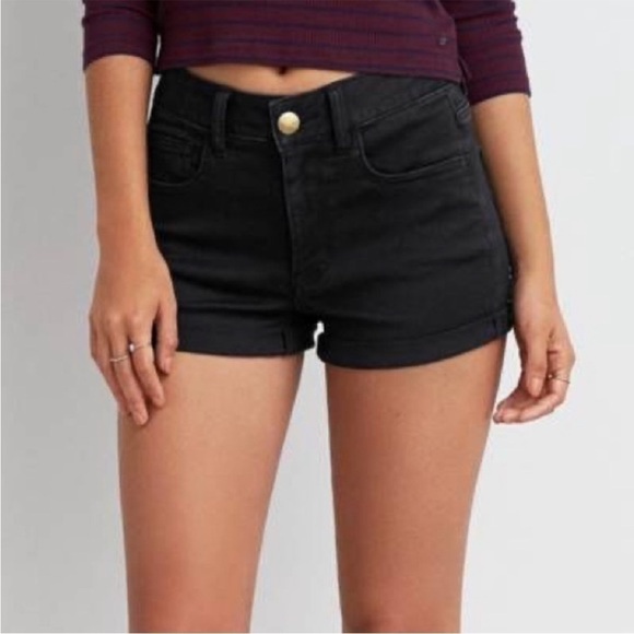 AEO Black Hi Rise Shortie Shorts - Picture 1 of 9